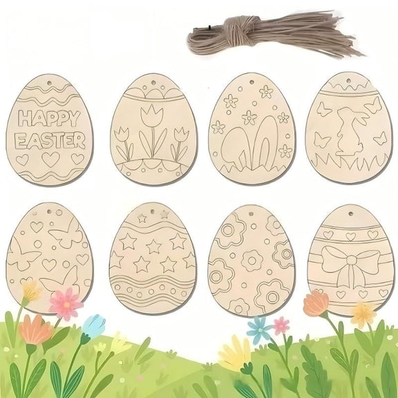 Yannianjz Easter Wooden Egg Ornaments, 40PCS Unfinished Blank Wood Egg Shapes DIY Hanging Decorations, Easter Craft Kit forKids, Spring Home Decor, Party Favors and Easter Basket Fillers, Natural