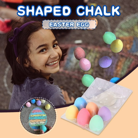Yannianjz EasterchildrenEggs Sidewalk Chalk, 6 Colors Eggs-Shaped Chalk Set, Washable Playground Chalk forkids, Reusable Bucket Easter Basket Stuffer