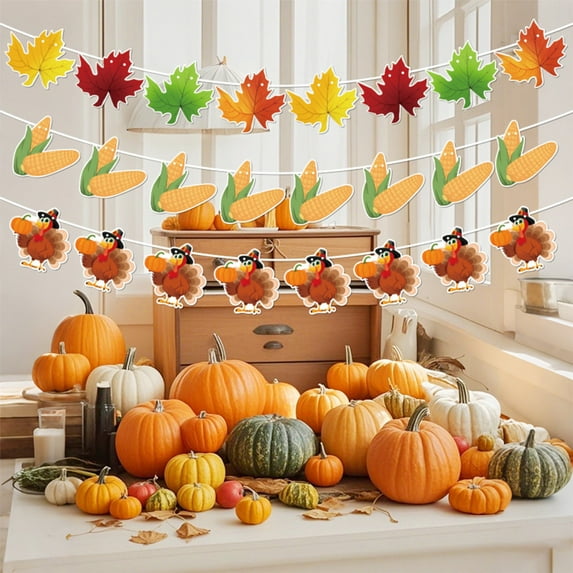 Yannianjz Fall Decorations for Home - Happy Autumn Maple Leaf Banner for Indoor Outdoor | Maple Leaves Garland Backdrop for Outside - Hanging Party Favors Supplies for Birthday | Fall Decor