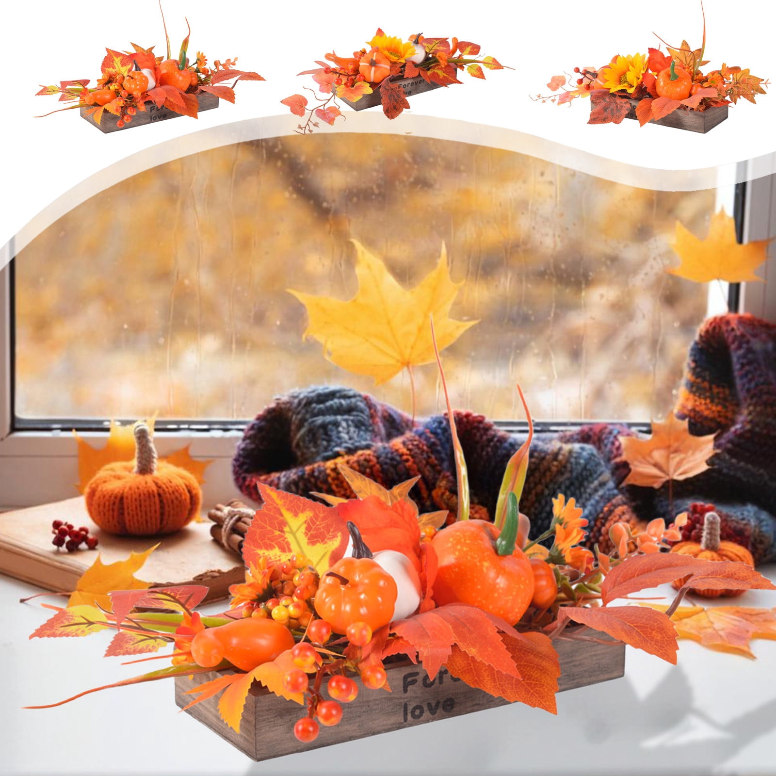 Yannianjz Fall Pumpkin Maple Leaves Arrangement with Wooden Vase ...