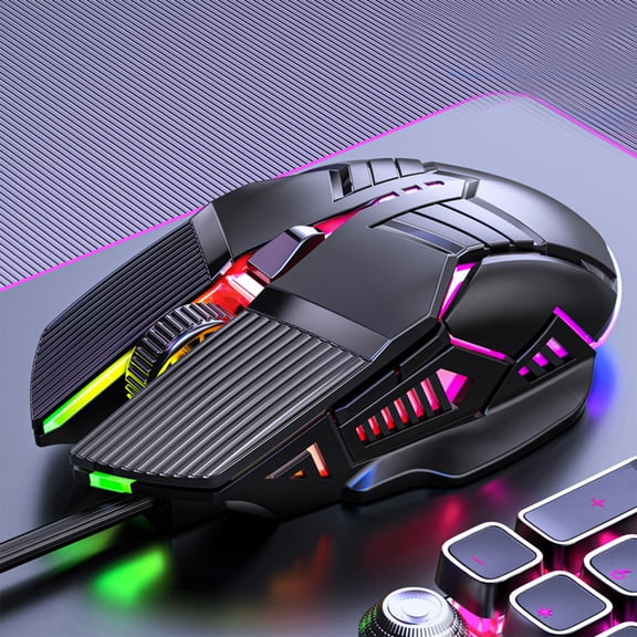 Yannianjz Gaming Mouse, Adjustable DPI RGB Wired Mouse with Macro Programming, Ergonomic USB Optical Mouse for PC Laptop, Multi Device Gaming Mouse with Customizable Buttons