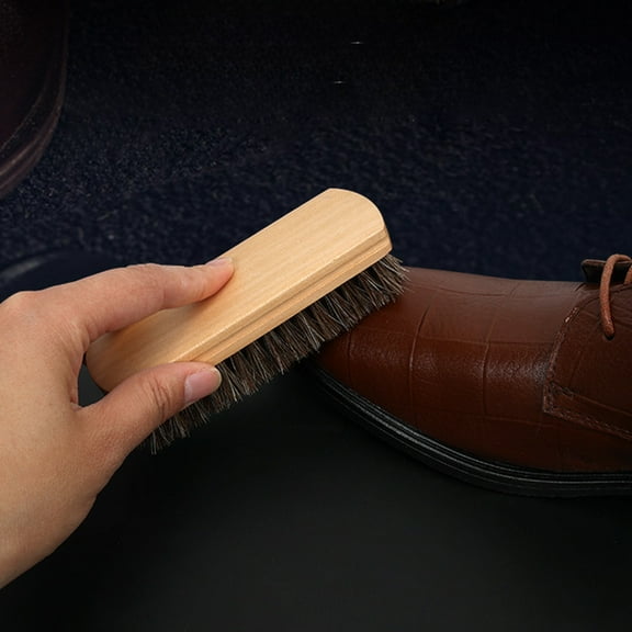 Yannianjz Horsehair Shoe Brush For Leather Care Solid Wood Handle Soft Bristle Brush For Polishing Cleaning Conditioning Dress Shoes Boots