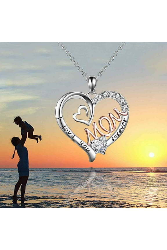 Mother's Day Necklace, Heart Shaped Two-Tone Pendant Jewelry Gift For Mom, Inlaid Mother's Love Charm Necklace For Women, Birthday Christmas Anniversary Present For Mother Grandma