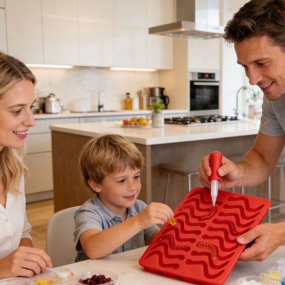 Yannianjz Snake Shape Candy Molds, Flexible Non-Stick Silicone Baking Trays, 20 Cavity Worm Gummy Molds with Dropper for Chocolate, Ice Candles, DIY Treats