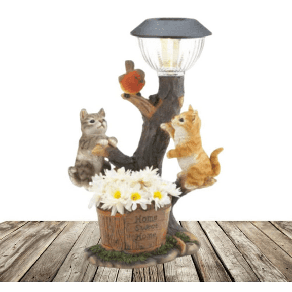 Yannianjz Solar Garden Welcome Light, Solar Powered Cat Rabbit Puppy Figurine, Outdoor Yard Art Solar Lamp, Garden Statue with LED Light