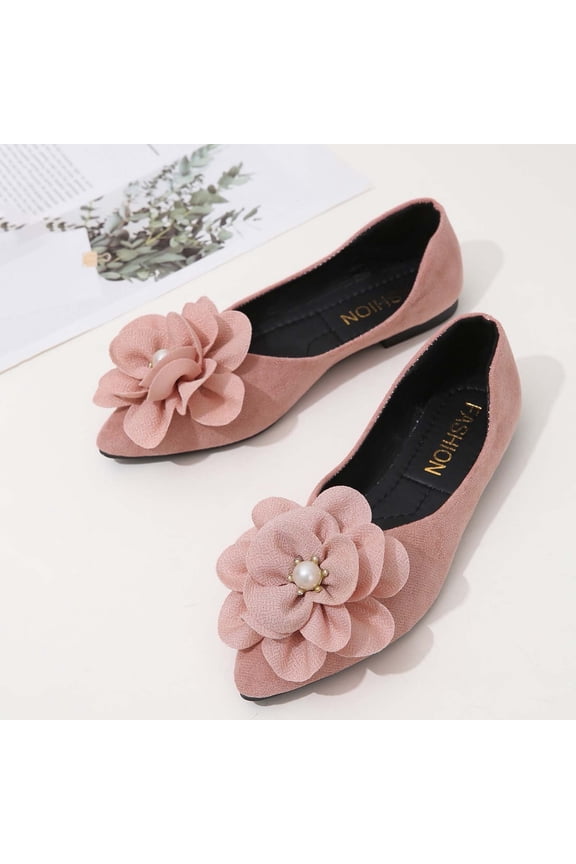 Spring Flats for Women, French Gentle Style Loafers, Casual Solid Color Pointed Toe Shoes, Floral Pearl Decorated Ballet Flats, Comfortable Everyday Flat Shoes for Office and Dating