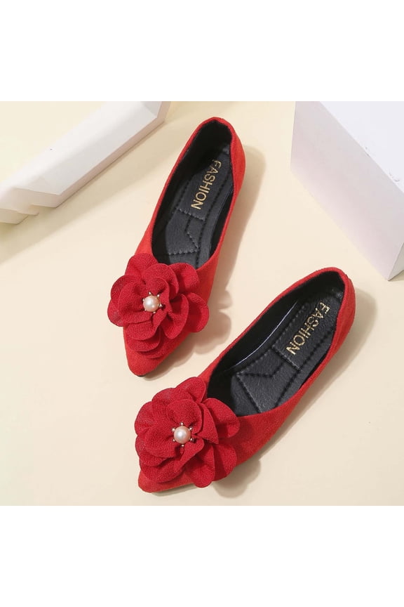 Spring Flats for Women, French Gentle Style Loafers, Casual Solid Color Pointed Toe Shoes, Floral Pearl Decorated Ballet Flats, Comfortable Everyday Flat Shoes for Office and Dating