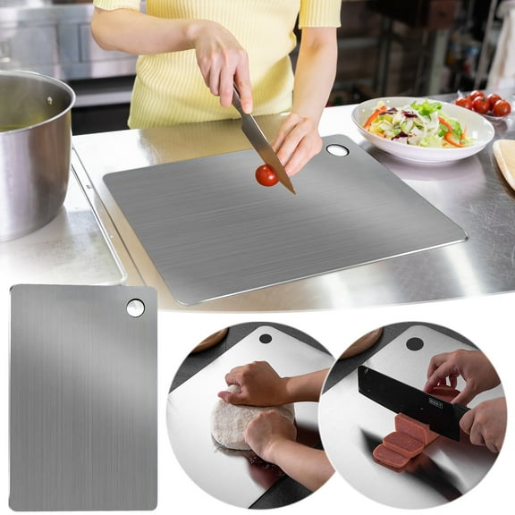 Yannianjz Stainless Steel Cutting Board, Double Sided Food Grade Chopping Board, Commercial Thickened Non Slip Kitchen Cutting Board for Meat Fruit Vegetables, Heavy Duty Household Chopping Board for