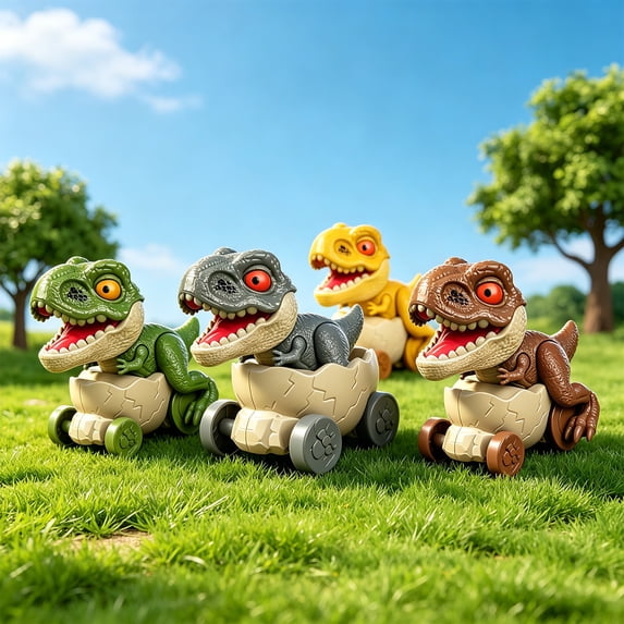 Yannianjz Toys Under $5, 4Pcs Inertial DinosaurToyCar, Push and Go Friction Powered Vehicle, Plastic Stunt Car forKidsToddlers BoysGirls