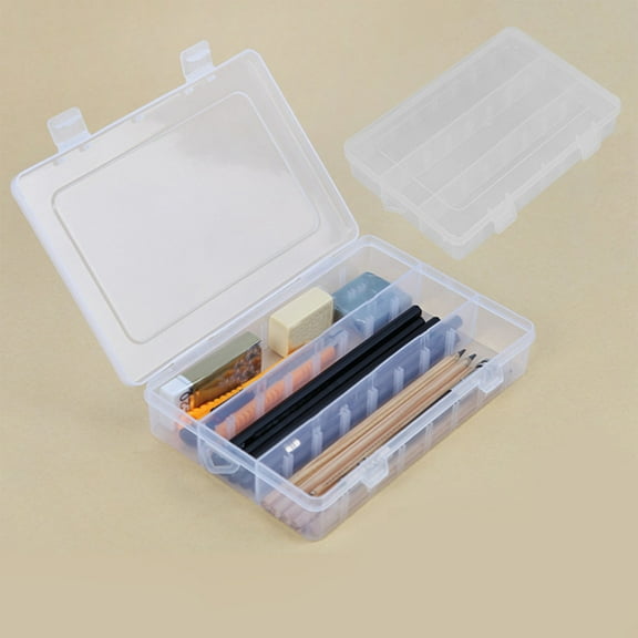 Yannianjz Transparent Pencil Case With Inserts, Plastic Storage Case For Study Supplies, Stackable Organizer Box For Pencils Pens Markers Art Tools, Desk Drawer Office Home Classroom Organization