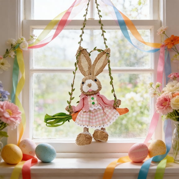 Yannianjz Woven Grass Hanging Ornament, 13.78 Inch Easter Door Pendant, Natural Straw Weaving Wall Decor, Rustic Farmhouse Hanging Decor for Gardens, Walls, Porch, Spring Home Decoration