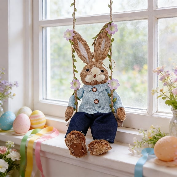 Yannianjz Woven Grass Hanging Ornament, Easter Straw Woven Pendant, 13.78 Inch Natural Fiber Wall Decor, Rustic Farmhouse Hanging for Porch, Garden Gate, Spring Home Accent