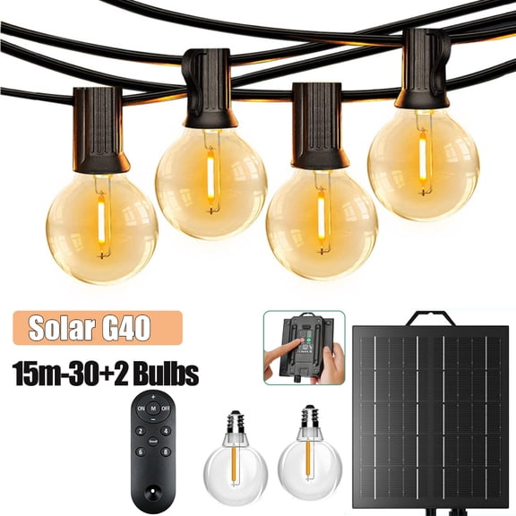 Yannovus 100ft Solar Outdoor String Lights, ST38 Shatterproof Vintage Edison Bulbs Patio Lights with 8-Mode Remote Control, 2700K Warm White Waterproof Solar Fairy Lights for Backyard, Garden, Bistro