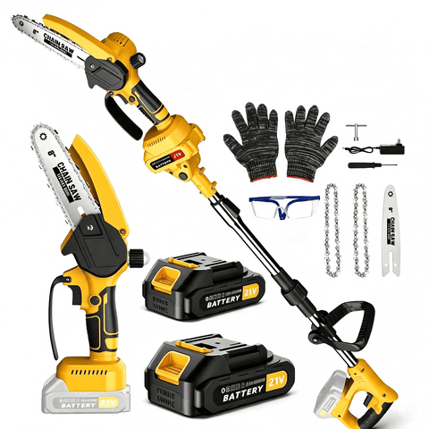 Yannovus 8-Inch Electric Pole Saw with 2 x 3.0Ah Battery, 2-in-1 Mini Cordless Chainsaw with Extension Pole for Tree Trimming & Wood Cutting