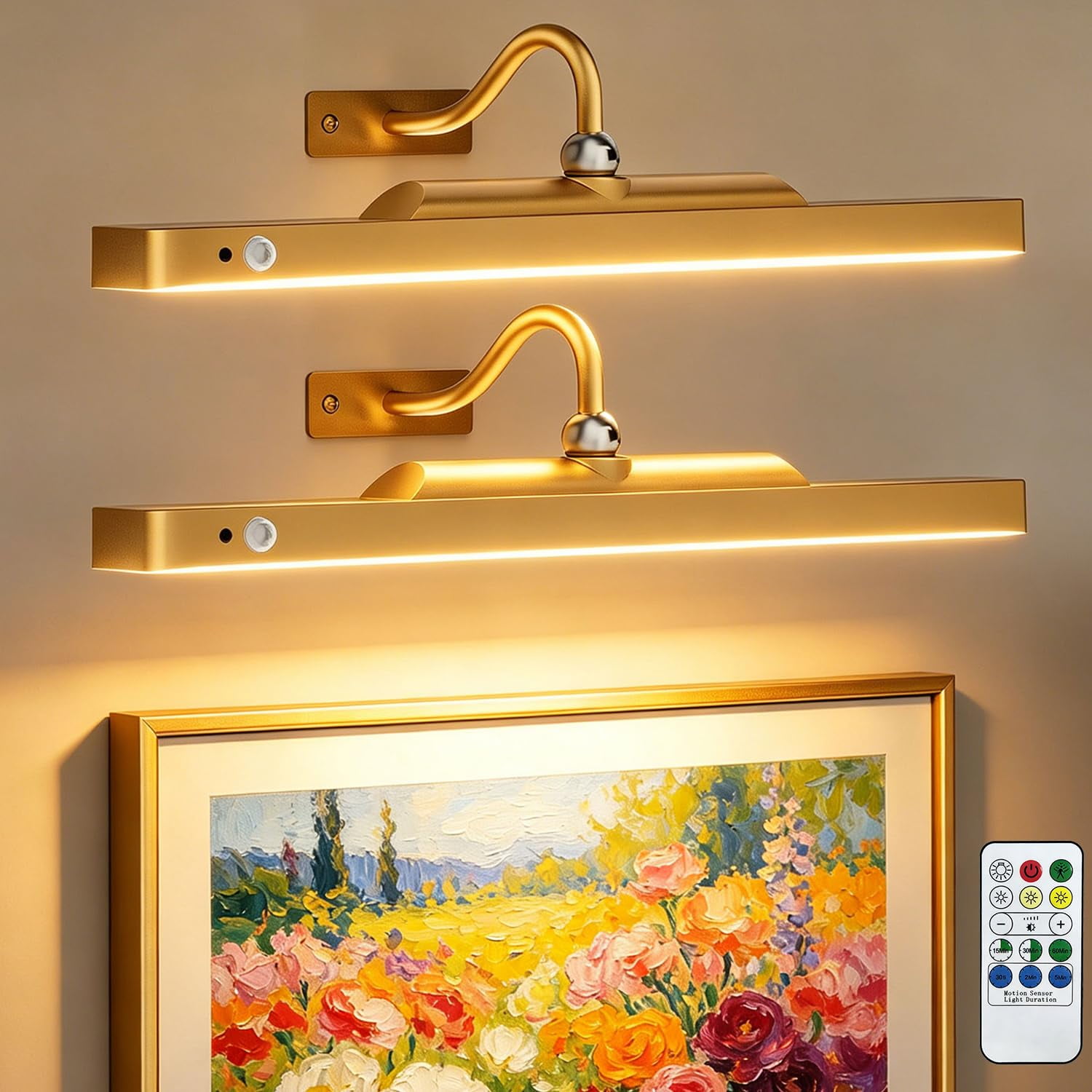 Yannovus Dimmable Cordless Picture Light with Controller and Timer, Rechargeable 5000mAh Battery Wall Sconce for Wall Pictures, Gallery Artwork, Paintings, Portraits, Dartboards