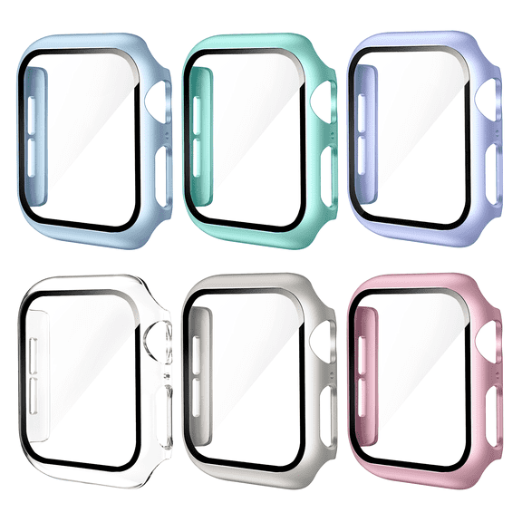Yanonmyfd Apple Watch Case for Series 4/5/6 40mm, Tempered Glass Screen Protector, Hard PC Bumper, 6 Pack