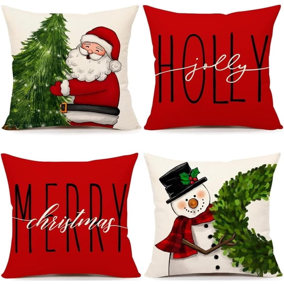 Yanonmyfd Christmas Pillow Covers 18x18 Set of 4 Red Black Farmhouse Christmas Decorations Believe Merry Christmas Wonderful Winter Holiday Decor Throw Cushion Case for Home Couch