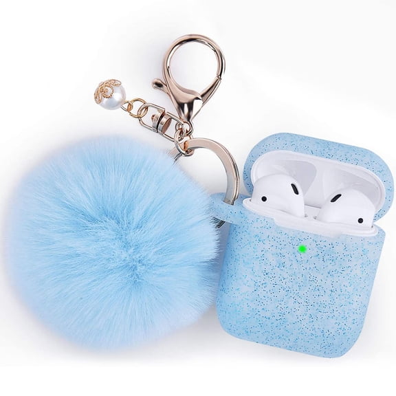 Yanonmyfd Silicone Protective Accessories Cases/Keychain/Pompom for Airpods, Blue