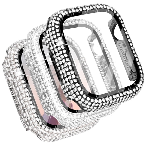 Yanonmyfd Smartwatch Protective Cover Compatible with Apple Watch Case 41mm with Screen Protector Bling Rhinestone Case for iWatch Series 7/8/9 (41mm, Black/Silver/Clear)
