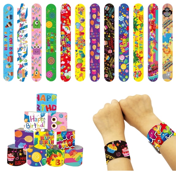 Yanonmyfd36 PCS Happy Birthday Slap Bracelets Kids Party Favors,Bulk Snap Bracelet Party Favors Supplies for kids&teens Gifts Teacher Classroom School Favors