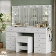 thumbnail image 1 of Yanosaku 11-Drawer Vanity Desk with Mirror, LED Bulbs, 3-Color Lighting, Glass Top, Dressing Table, 1 of 9