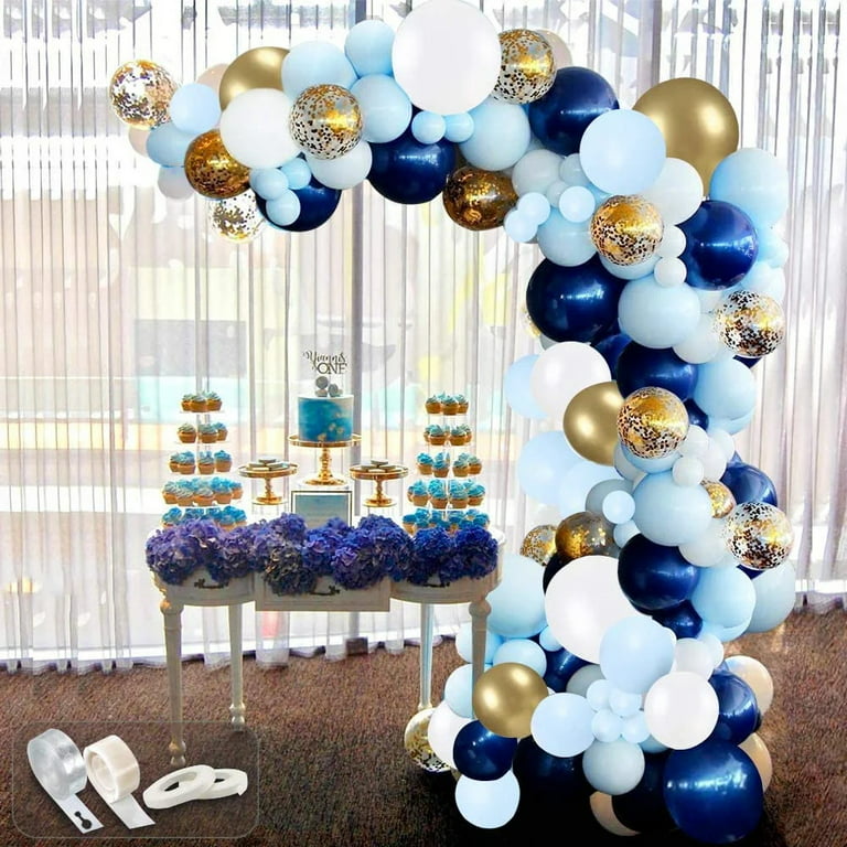 Navy Blue White Gold Party Decoration 23pcs Kits-Paper Flowers,Banner Flags,Circle Banner,Tassel Garland Birthday Bachelorette Boy Baby Shower