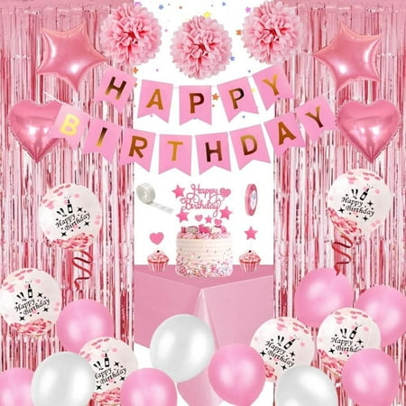 Yansion Birthday Party Decorations Celebration Kit, 9.84 x 9.05 x 1.18 In, Latex Pink/White, 39 PCS