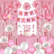 Yansion Birthday Party Decorations Celebration Kit, 9.84 x 9.05 x 1.18 In, Latex Pink/White, 39 PCS