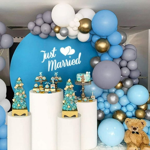 Yansion Blue Party Balloon Garland Kit, 142Pcs Blue Light Blue Silver Latex Metallic Balloons Garland Kit Ideal for Wedding Boy Baby Shower Birthday Party Decorations