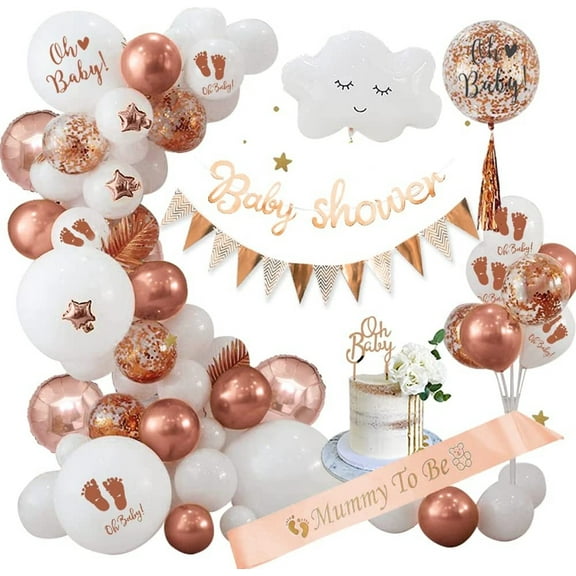 Yansion Rose Gold Baby Shower Decoration Kit, 57 Pcs, Mummy to Be Sash, Oh Baby Balloons