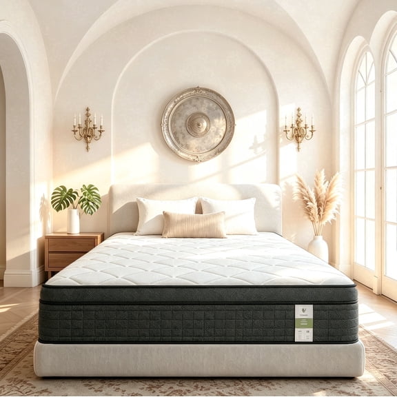Yantan 12 inch Queen Hybrid Mattress, Medium Firm, Tencel Cooling, Zoned Pocket Coils with Edge Support, Bed in a Box