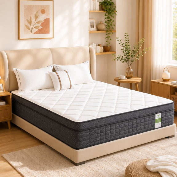Yantan 12 inch Queen Hybrid Mattress, Medium Firm, Tencel Cooling, Zoned Pocket Coils with Edge Support, Bed in a Box