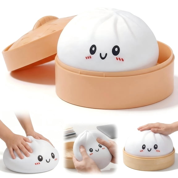 Yanxiao 10" Squishy Dumpling Toys Giant, Jumbo Dumpling Stress Squeeze Balls with Steamer Box, Soft Sensory Dumpling Toys, Large Stress Relief Squishys Dumplings for Everyone Anxiety Relief, White