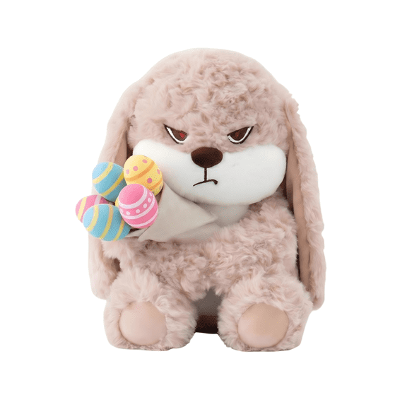 Yanxiao 12" Easter Bunny Plush Toys, Easter Bunny Stuffed Animals with Eggs Bouquet, Easter Decorations Doll, Fluffy Angry Expression Bunny Stuffed Toys for Easter Perfect Gift Idea