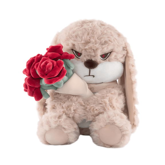 Yanxiao 12" Easter Bunny Plush Toys, Easter Bunny Stuffed Animals with Red Rose Bouquet, Easter Decorations Doll, Fluffy Angry Expression Bunny Stuffed Toys for Easter and Birthday