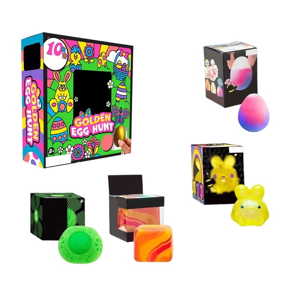 Yanxiao 2026 Easter Golden Egg Hunt Mystery 10-Pack, Easter Basket Stuffers with Golden Egg, Easter Eggs Squishy Toys for Kids, Easter Egg Hunt Party Favors, Classroom Prizes and Holiday Gifts