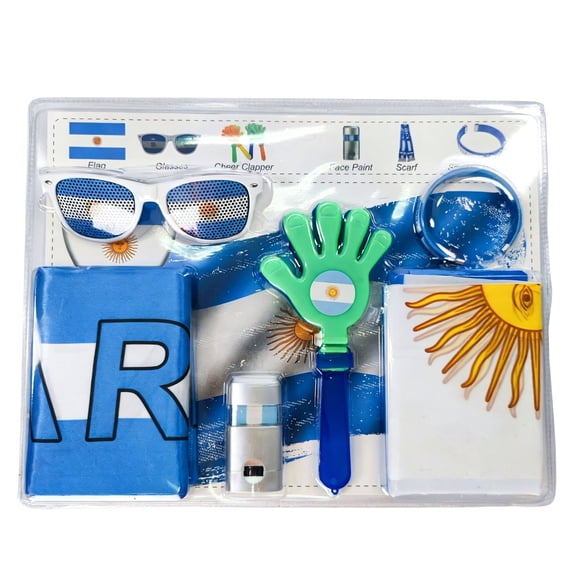 Yanxiao 2026 World Cup Decorations Soccer Fan Cheering Kit - Argentina, 6PCS Football Fan Accessories Set with Flag Hand Clapper Wristband Face Paint Scarf Sunglasses for Game Day Sports Events