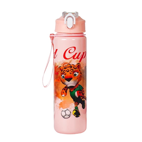 Yanxiao 2026 World Cup Kids Water Bottle, 24oz BPA-Free Leakproof Plastic Water Bottle with Straw & Strap, World Cup Mascot Themed Sports Cup for School Outdoor Soccer Fans Party Gift
