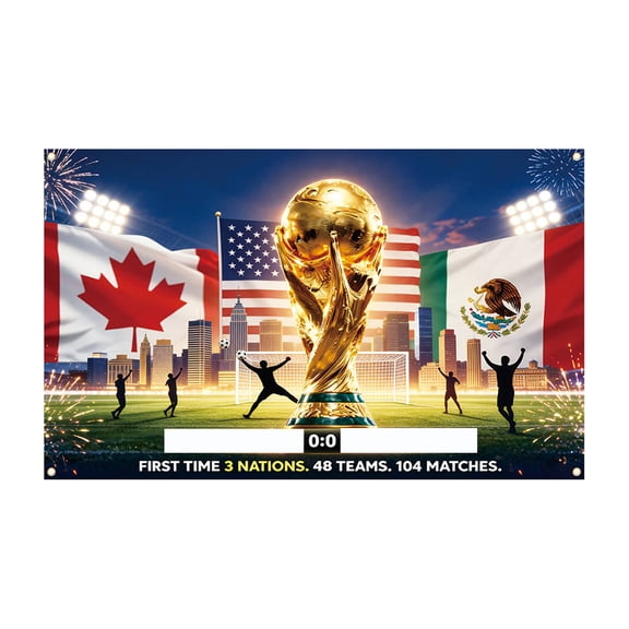 Yanxiao 2026 World Cup Flag Poster, 3.6x6 Ft Soccer Flag Poster Wall Art, USA Canada Mexico Host Country Wall Flag Poster Home Decor, Soccer Party Decor for Football Fans, Home Office Bar