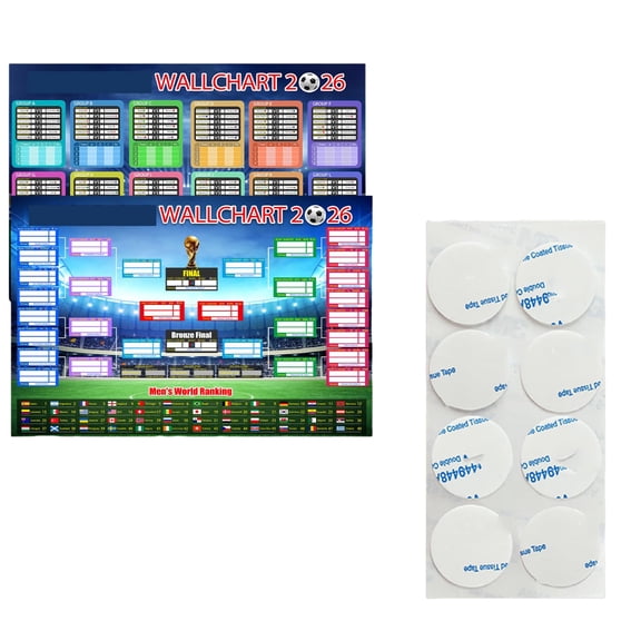 Yanxiao 2PCS 2026 World Soccer Cup Schedule Poster, 34" Soccer Poster Wall Art with Ballpoint Pen, Group Stage Information Table Poster, Soccer Party Decorations for Football Fans, Home Office Bar