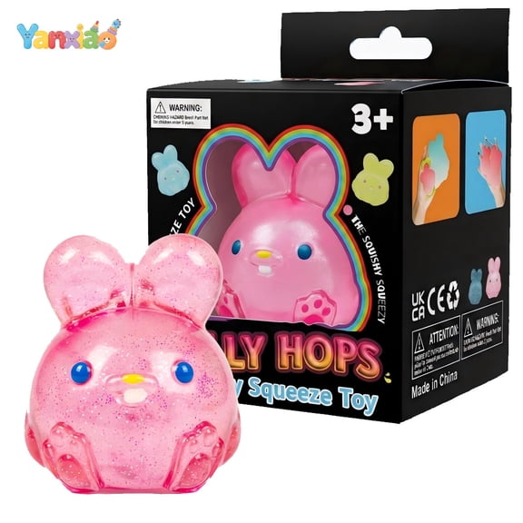 Yanxiao 3" Jelly Hops Bunny Squishy Toys, Glittery Bunny Stress Squeeze Balls, Soft Sensory Fidget Bunny Toys, Mini Stress Relief Squishys Bunnies for Everyone Anxiety Relief, Pink
