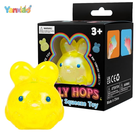 Yanxiao 3" Jelly Hops Bunny Squishy Toys, Glittery Bunny Stress Squeeze Balls, Soft Sensory Fidget Bunny Toys, Mini Stress Relief Squishys Bunnies for Everyone Anxiety Relief, Yellow