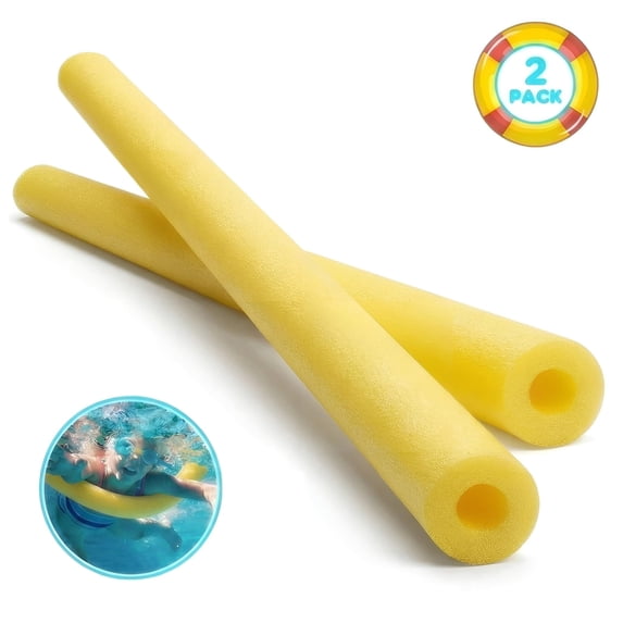 Yanxiao 59" Jumbo Swimming Pool Noodles Foam (2PCS), Large Strongly Buoyant Pool Float Noodles, Hollow Swimming Noodle Tube, Bright Sponge Stick Floats for Swimming Training and Water Fun, Yellow