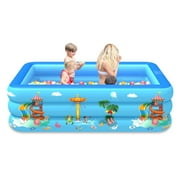 Yanxiao Blue Inflatable Kiddie Pool, 4.3 x 2.8 x 1.8 Ft Rectangular Kids Swimming Inflatable Pool, Ocean World Inflatable Bathtub with Inflatable Soft Floor, Kids Pool for Indoor or Outdoor