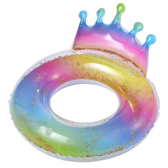 Yanxiao Colorful Inflatable Pool Floats, 35.4" Large Float Rings Pool Toys with Crown, Pool Party Inflatable Infant Pool Float Beach Toys for Swim Training, Party Favors Water Play for Kids 8+