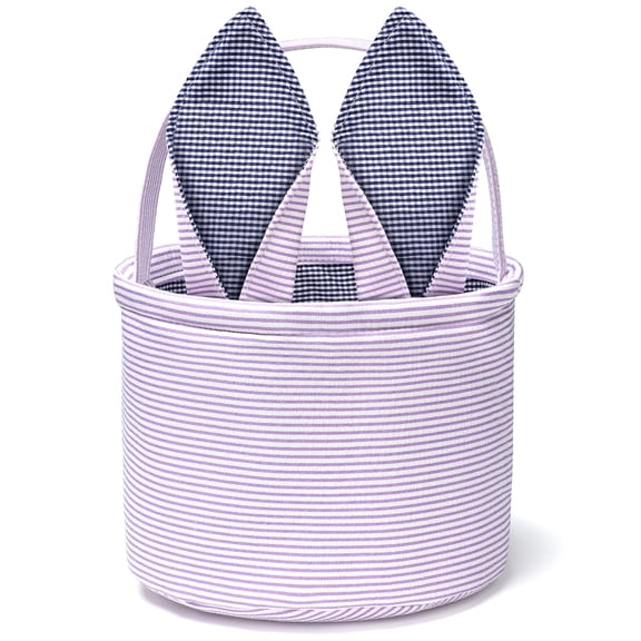 Yanxiao Easter Baskets Easter Decor, 14" Purple Easter Gift Bunny Baskets with Cute Rabbit Ears Stripe, Easter Eggs Storage Basket with Handle Spring Decor, Easter Baskets for Kids, Teens and Adults
