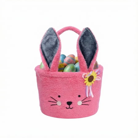 Yanxiao Easter Baskets, Easter Egg Baskets with Cute Bunny Ears, Easter Gifts Bags Egg Storages and Hunt Baskets for Kids Children Girls Baby, Hot Pink