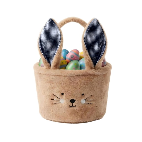 Yanxiao Easter Baskets, Cute Easter Plush Bunny Baskets, Easter Egg Hunt Baskets with Cute Bunny Ears, Easter Gifts Baskets Egg Hunt Baskets for Girls, Baby, Kids, Children and Boys, Brown