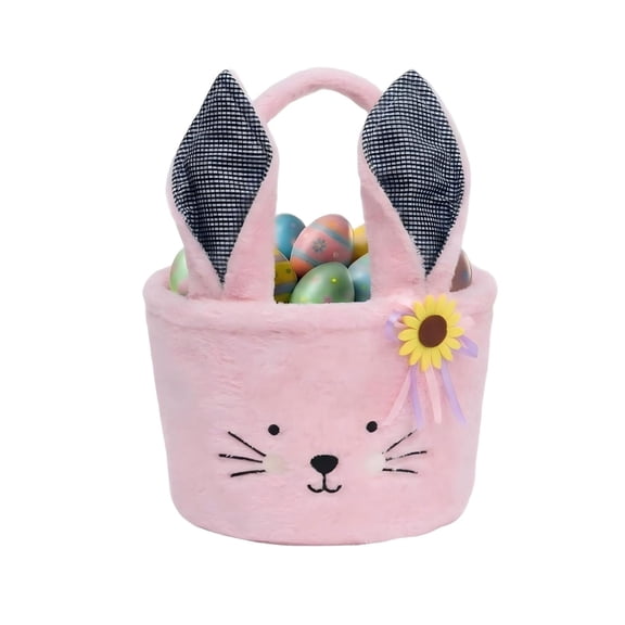 Yanxiao Easter Baskets, Cute Easter Plush Bunny Baskets, Easter Egg Hunt Baskets with Cute Bunny Ears, Easter Gifts Baskets Egg Hunt Baskets for Girls, Baby, Kids, Children and Boys, Pink