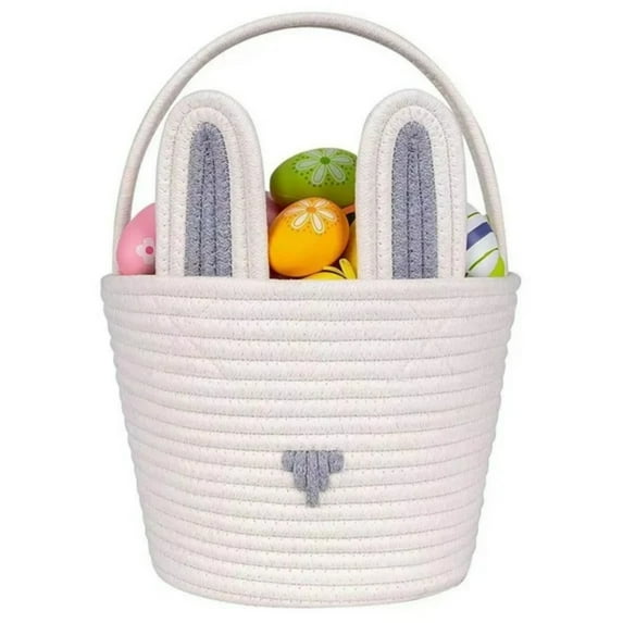 Yanxiao Easter Baskets, Cute Easter Rope Bunny Baskets, Easter Egg Hunt Baskets with Cute Bunny Ears, Easter Gifts Baskets Egg Hunt Baskets for Girls, Baby, Kids, Children and Boys, Gray